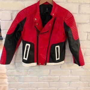 BR Distressed Red & Black Colorblock Moto Jacket